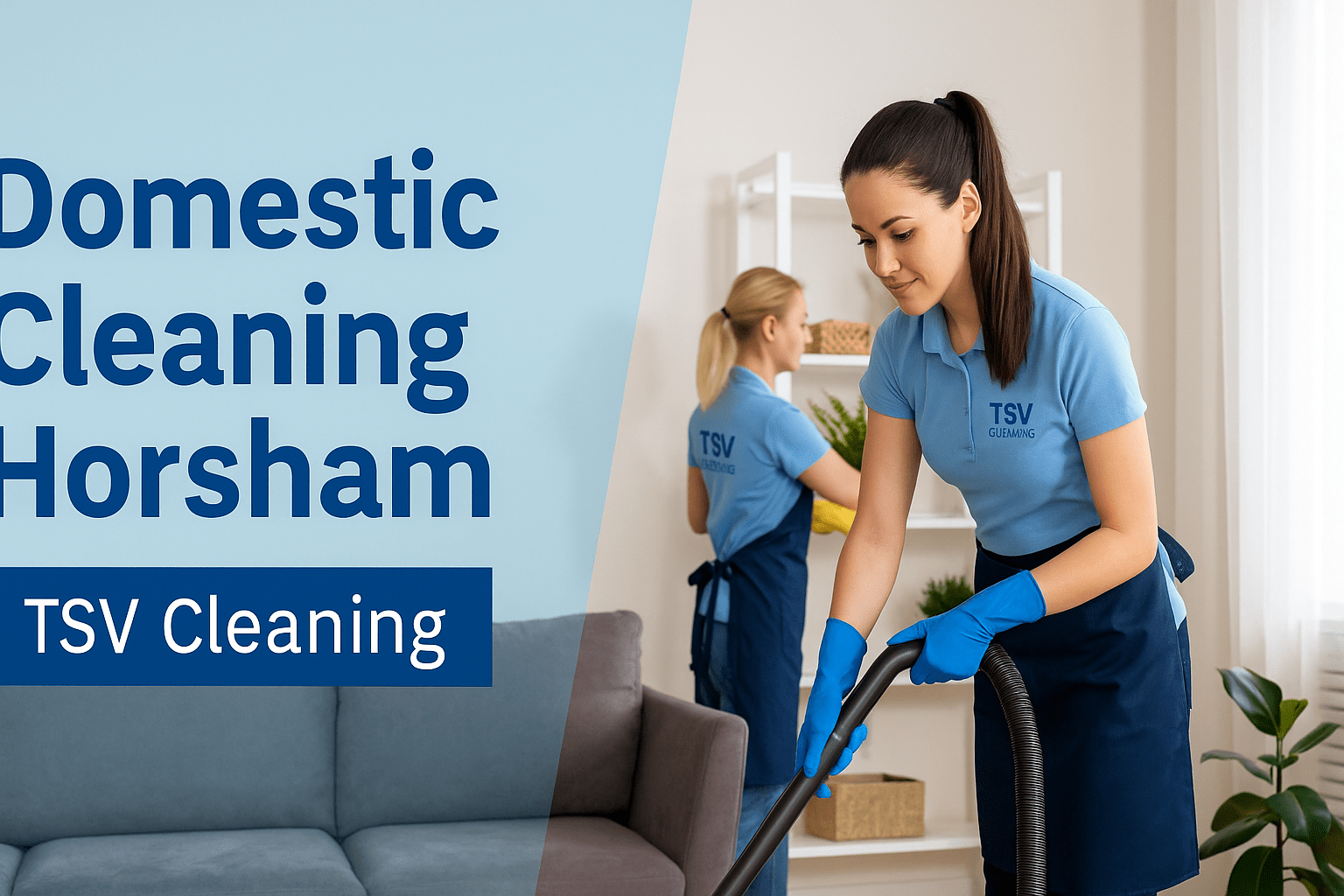 Two female domestic cleaners in Horsham RH13 providing regular home cleaning – TSV Cleaning team.
