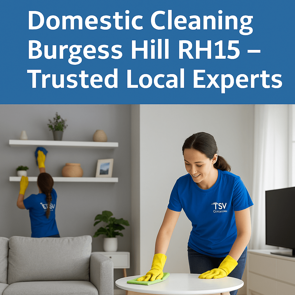TSV Cleaning team providing domestic cleaning in Burgess Hill RH15 – two women cleaning a modern living space.