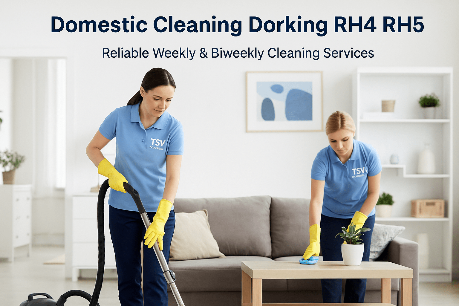 Two professional cleaners providing domestic cleaning in Dorking RH4 RH5 – TSV Cleaning team.