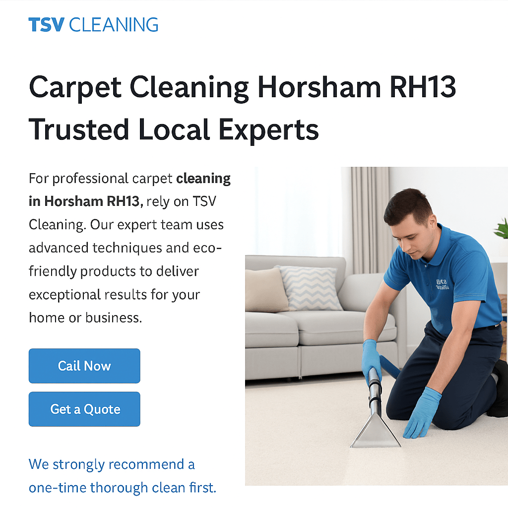 TSV Cleaning technician providing expert carpet cleaning service in Horsham RH13 living room.